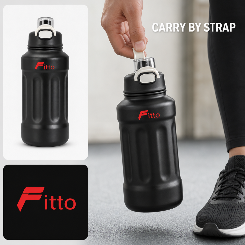72 Pieces Sports Water Bottles 1000ml with Carry Strap, Black