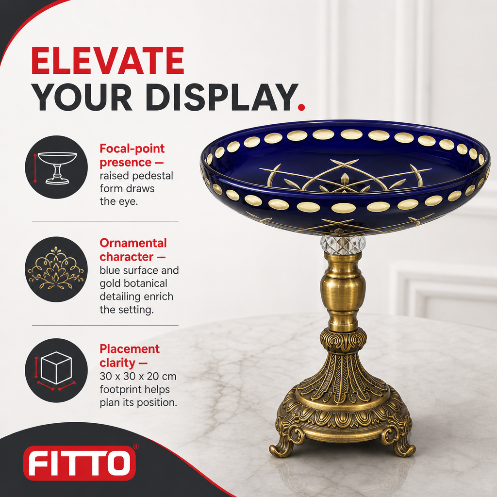 48 Pieces Decorative Pedestal Serving Bowl, Blue and Gold Ornamental Centerpiece, 30 x 30 x 20 cm, 1 Piece