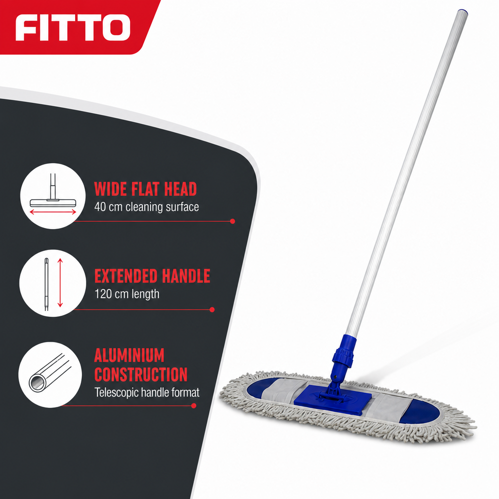 72 Pieces Flat Mop with Telescopic Aluminium Handle, 40 cm Floor Cleaning Head, 120 cm Length