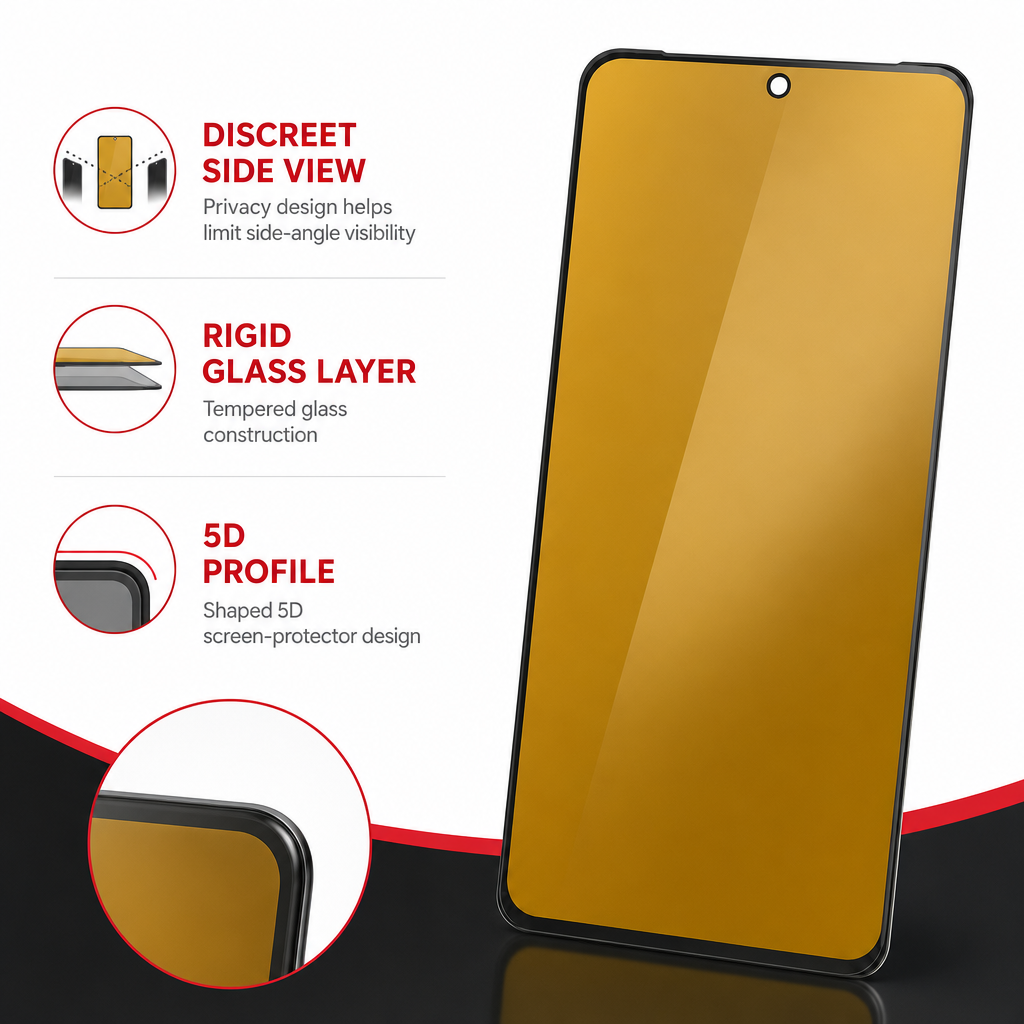 144 Pieces 5D Privacy Tempered Glass Screen Protectors for Specified Phone Model, 9H Hardness