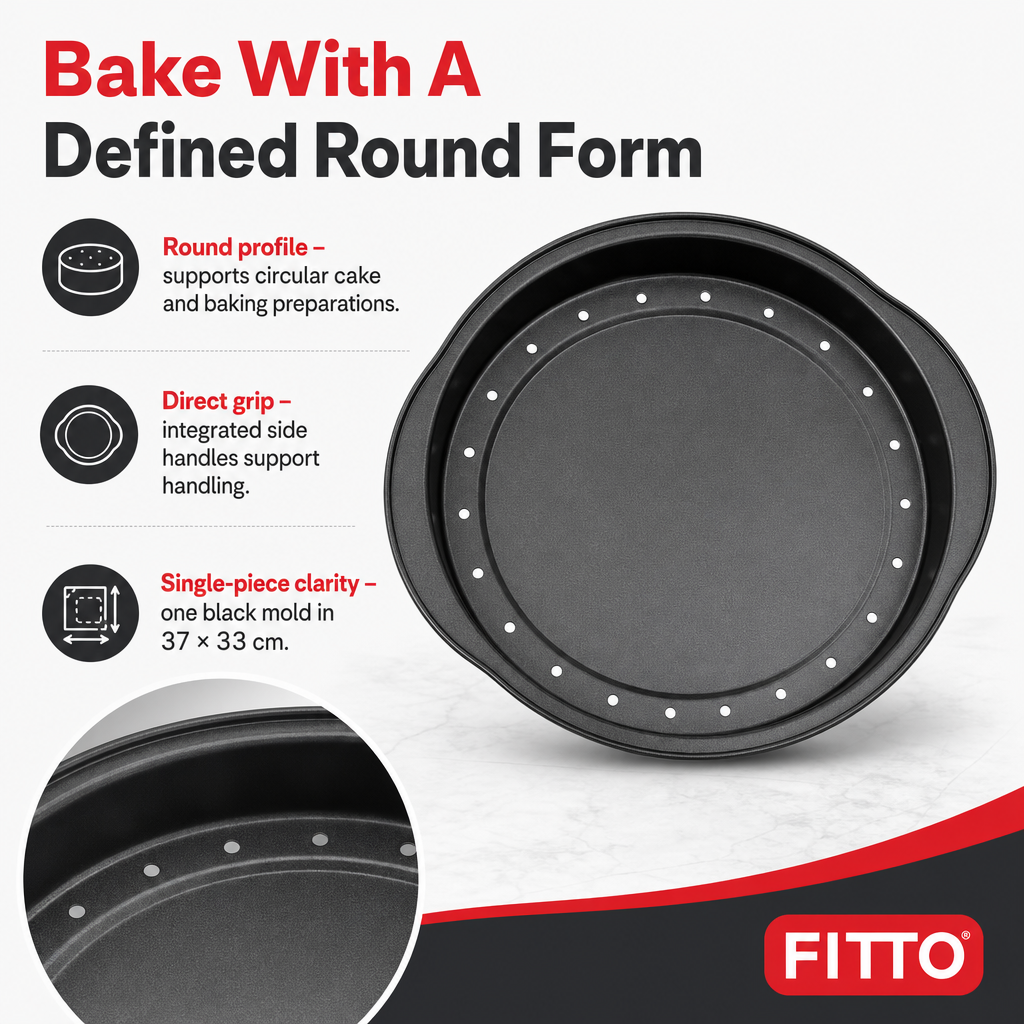 96 Pieces Carbon Steel Non-Stick Round Baking Mold with Side Handles, 37 × 33 cm, Black, 1 Piece