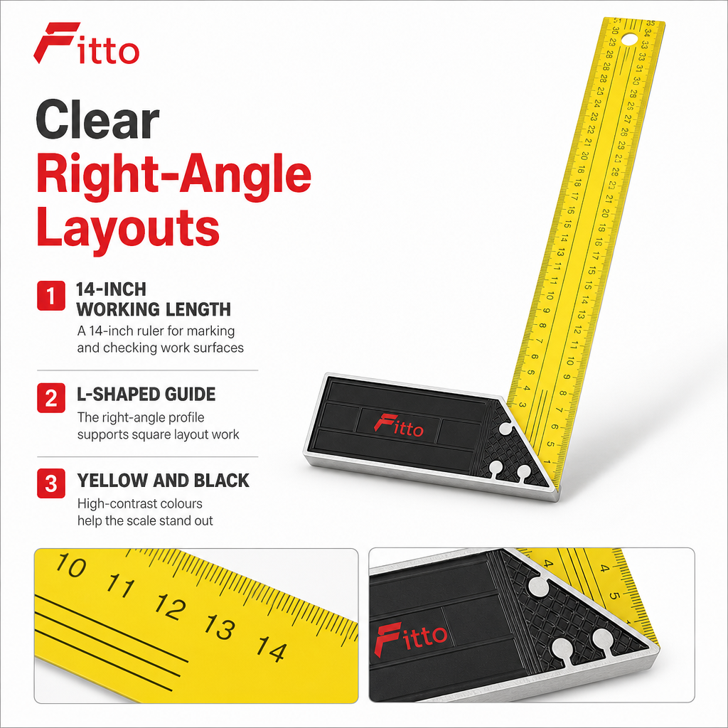 120 Pieces Carpenter L-Square Ruler, 14 Inch Yellow and Black Right-Angle Measuring Tool, 1 Piece