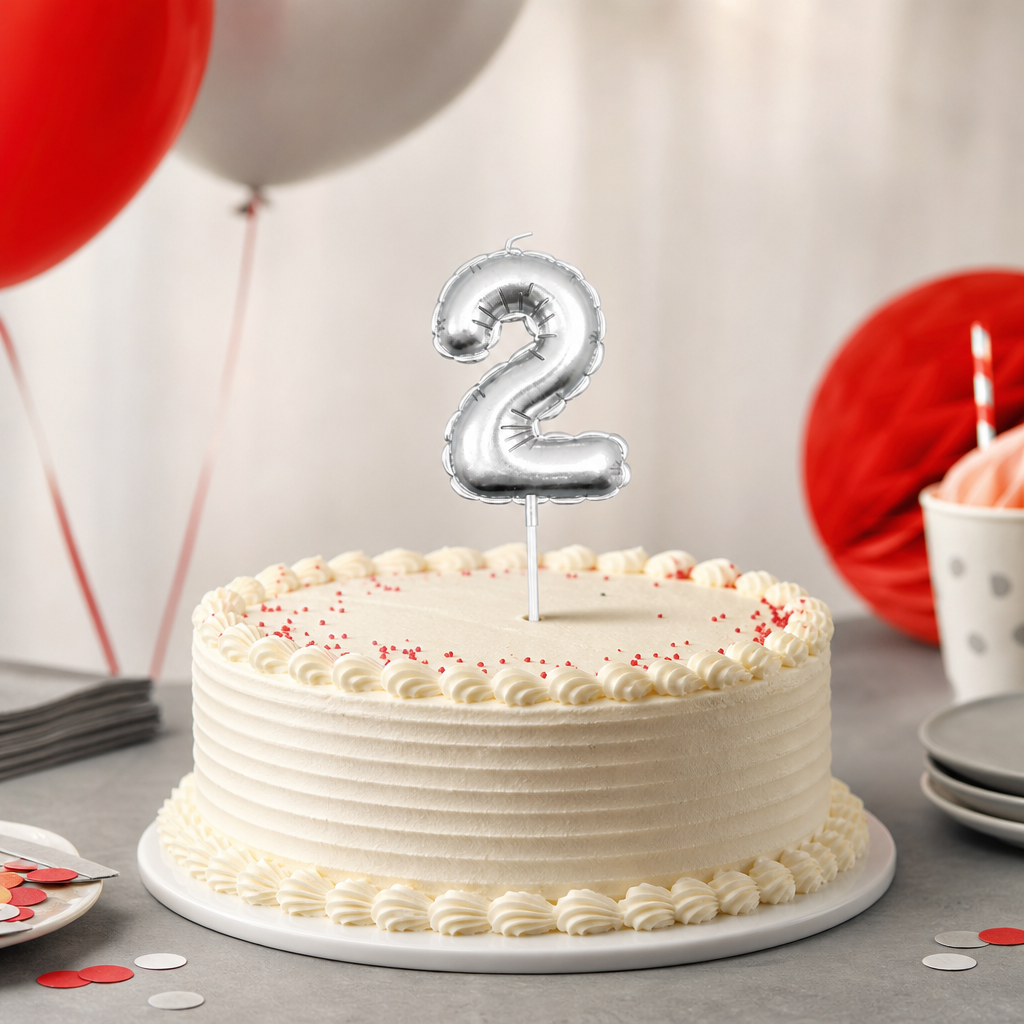 144 Pieces Silver Number 2 Happy Birthday Cake Candle, 9 cm, Single Candle