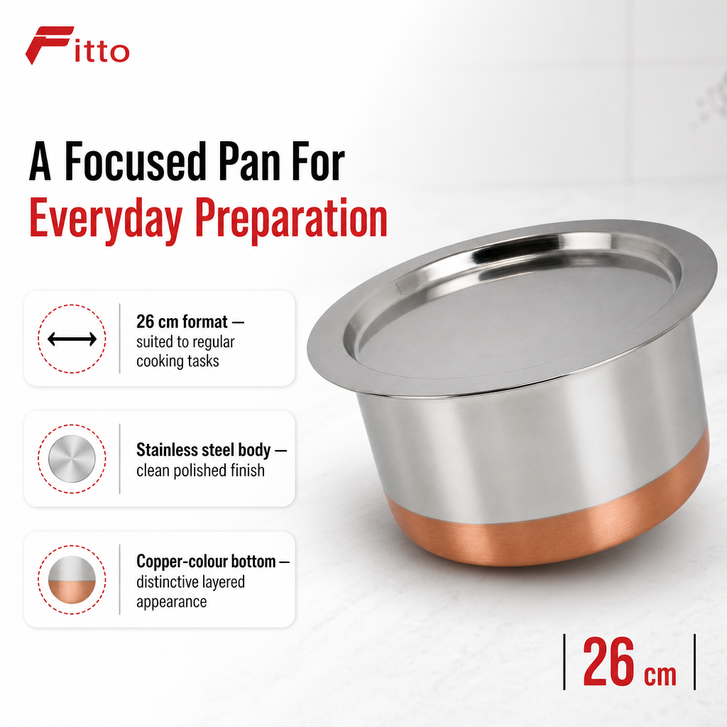 48 Pieces Stainless Steel Cooking Pan with Copper Bottom, 26 cm
