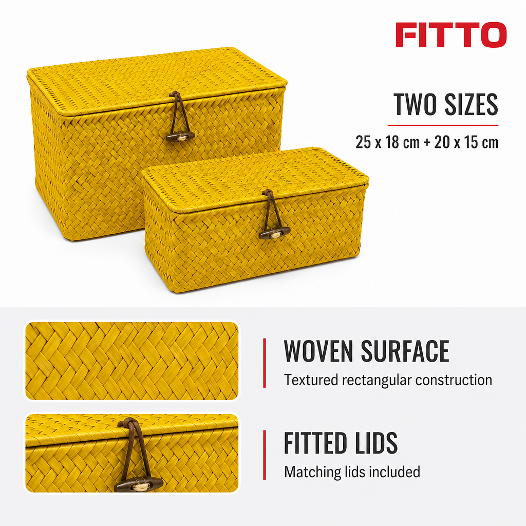 60 Pieces 2-Piece Rectangular Woven Storage Box Set with Lids, 25 x 18 cm and 20 x 15 cm