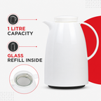 72 Pieces Plastic Vacuum Flask with Glass Refill, 1 Litre, White and Gold
