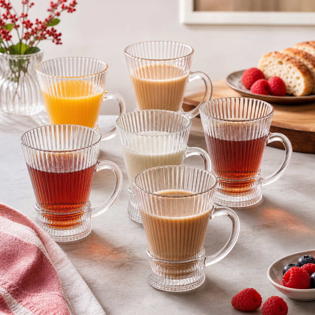 96 Pieces Ribbed Glass Mug Set, 140 ml Clear Small Tea Cups, 6 Pieces