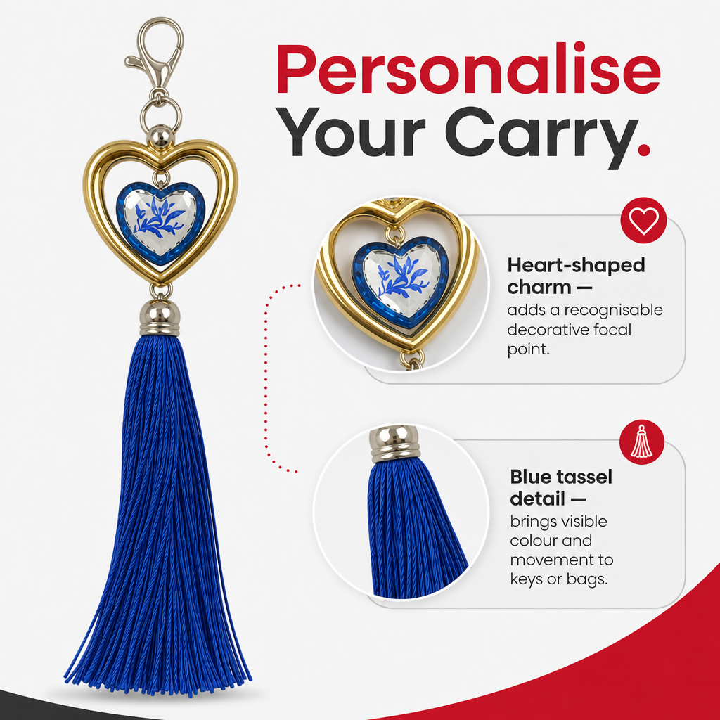 120 Pieces Decorative Heart Charm Keychain with Blue Tassel, Single Novelty Bag Pendant