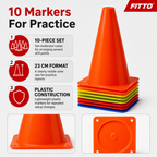 96 Pieces Plastic Training Cones, 23 cm, Multicolor, 10-Piece Pack for Sports Practice and Drills