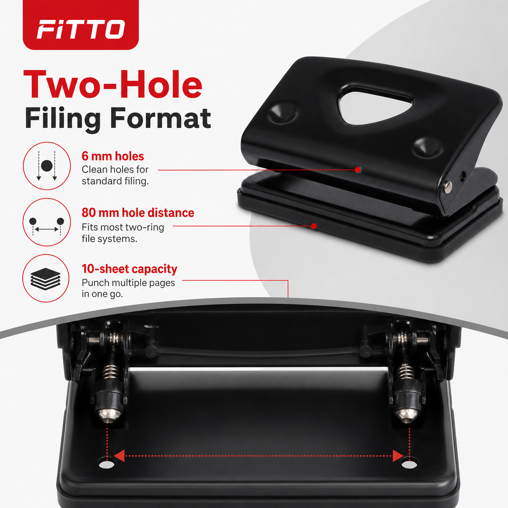 120 Pieces Mini Two-Hole Paper Punches, Black, 6 mm Holes, 80 mm Hole Distance, 10-Sheet Capacity, 103 x 60 x 56 mm
