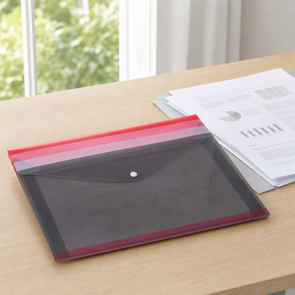 240 Pieces Transparent Plastic Button Document Folder, Assorted Colour, A4 Size, 1 Piece