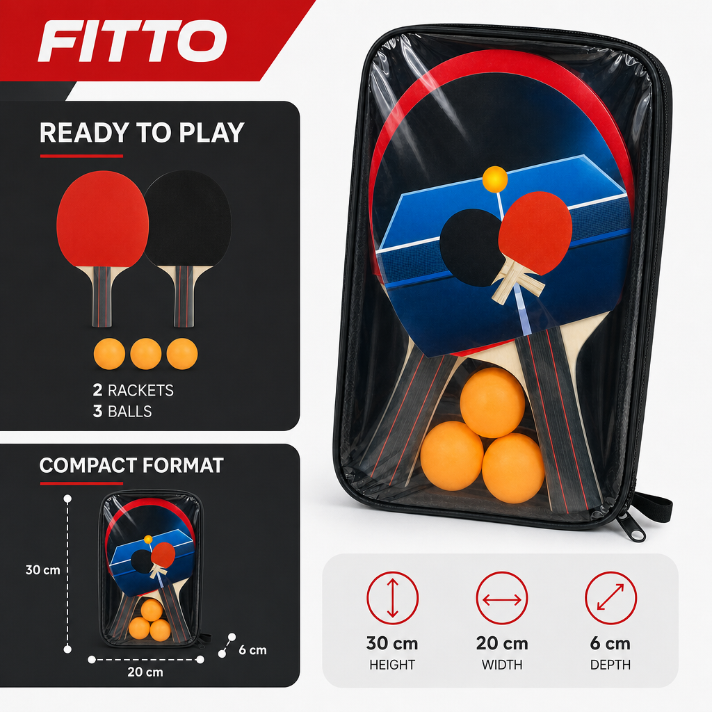 96 Pieces Table Tennis Racket Set with Balls, Compact Recreational Sports Equipments, 30 x 20 x 6 cm