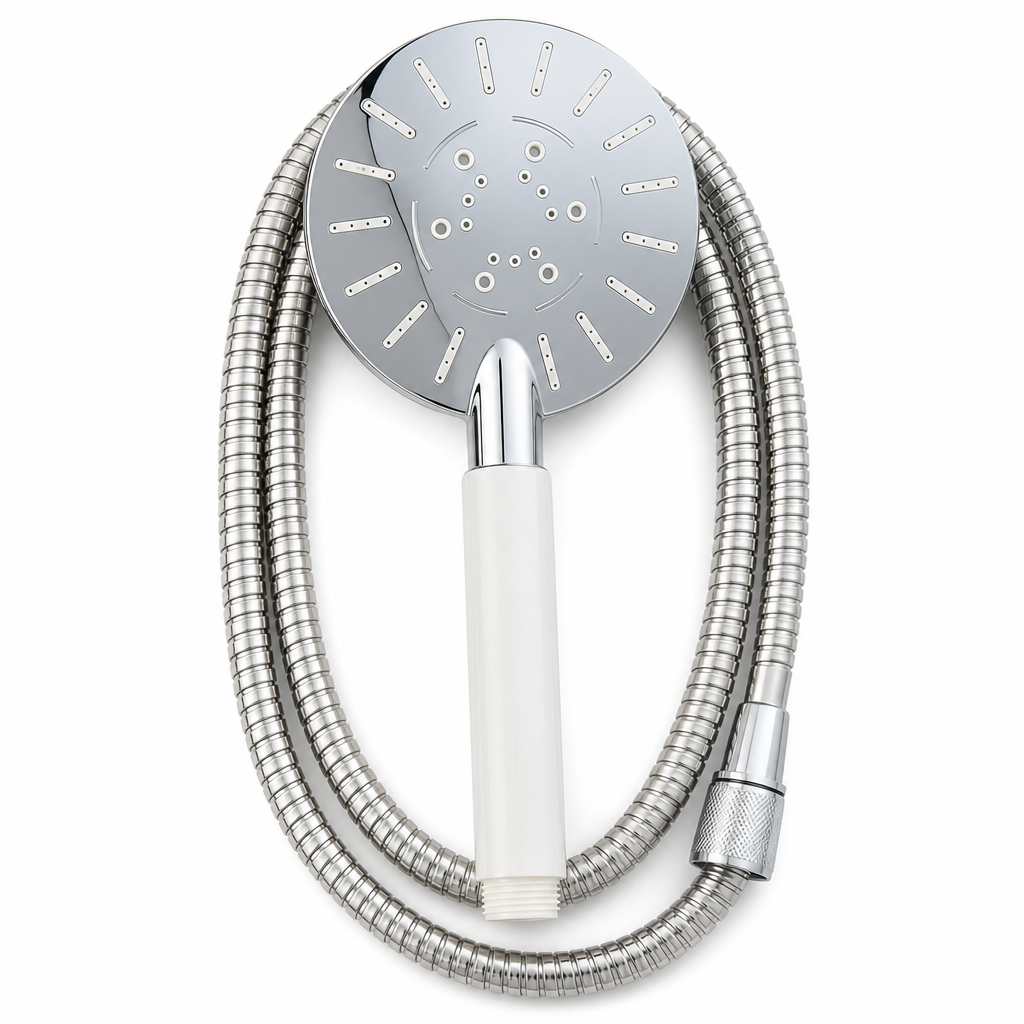 96 Pieces Chrome Hand Shower Head with White Handle and 1.5 m Flexible Hose