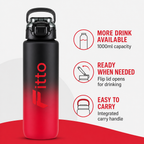 96 Pieces Sports Water Bottles 1000ml with Flip Lid and Carry Handle, Red