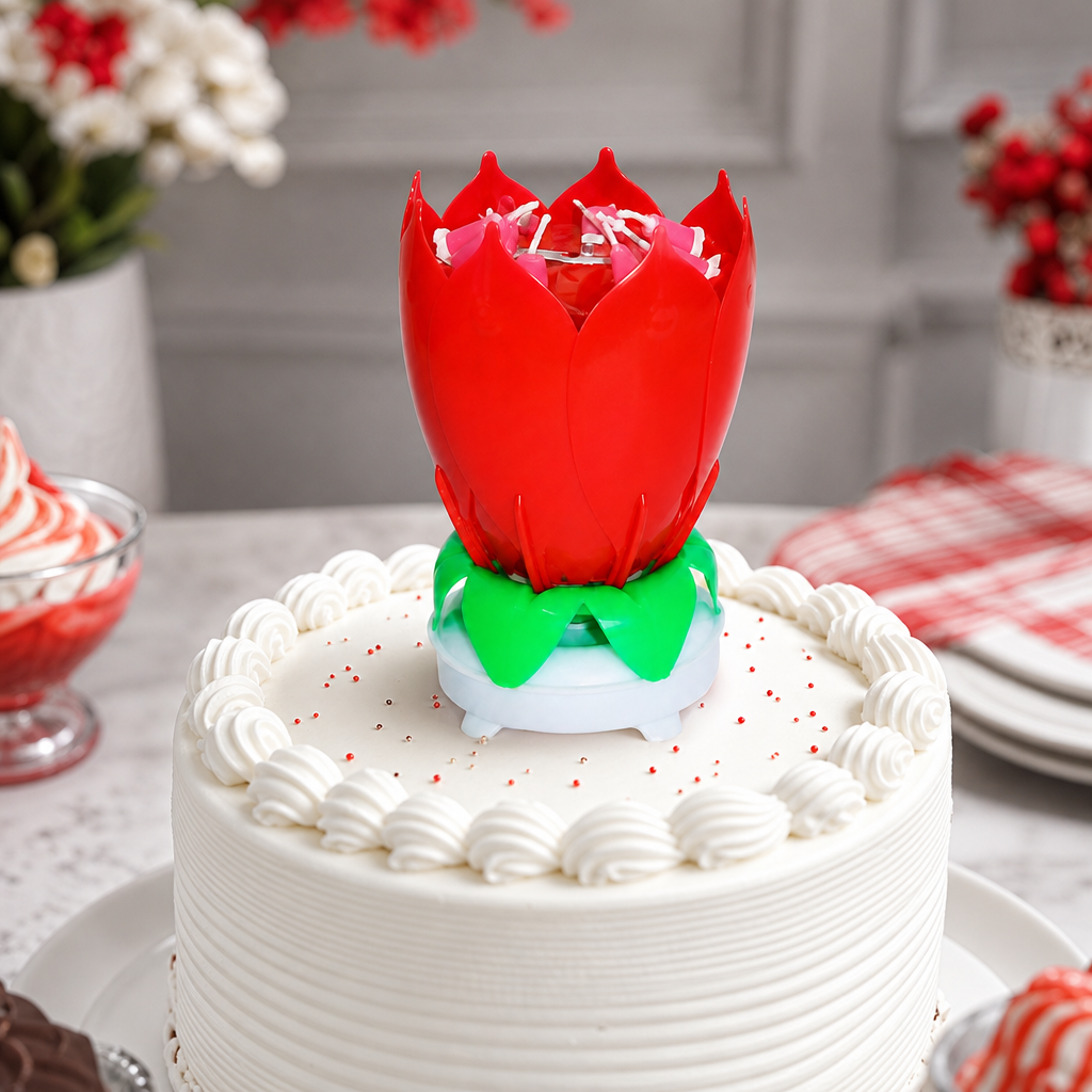 120 Pieces Red Flower Music Cake Candle, 1 Piece, Cake Decoration