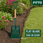 96 Pieces Garden Flat Spade Shovel, Square Blade, Green With Natural Wood Handle, 72 cm, 1 Piece