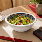 120 Pieces Melamine Salad Bowl, 6 Inch, White with Decorative Multicolour Rim, Single Bowl