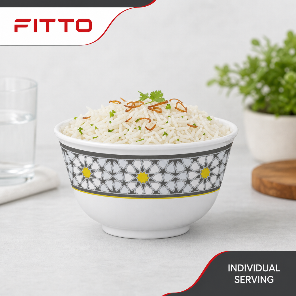120 Pieces Melamine Rice Bowl, 5 Inch, White and Grey with Yellow Geometric Accents