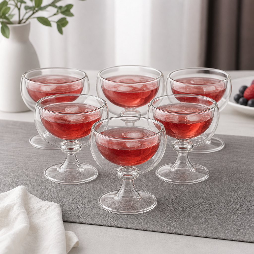 48 Pieces Double-Wall Glass Cup Set, Clear, 6 Pieces for Tabletop Serving