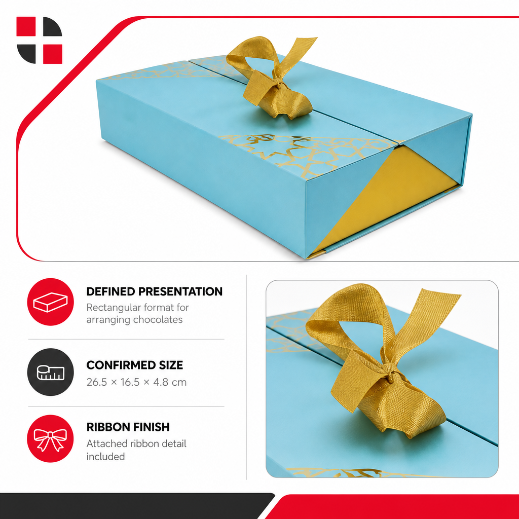 96 Pieces Rectangular Chocolate Box with Ribbon, Blue, 26.5 × 16.5 × 4.8 cm, 1 Piece