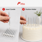 144 Pieces Silver Birthday Candles with Holders, 8-Piece Cake Decoration Set