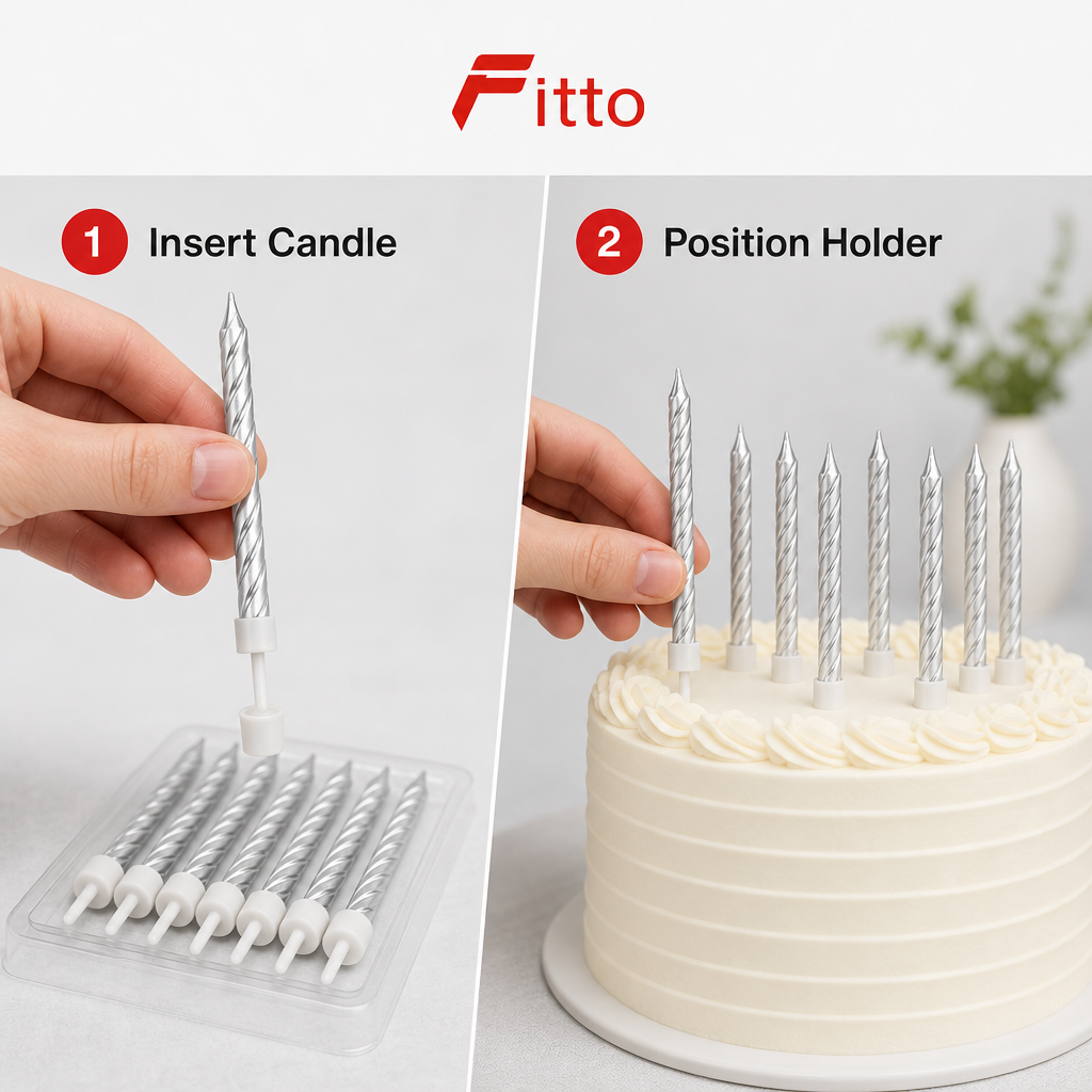 144 Pieces Silver Birthday Candles with Holders, 8-Piece Cake Decoration Set