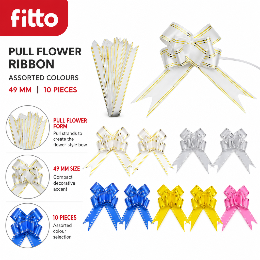 96 Pieces Pull Flower Ribbon Bows, 49 mm Assorted Colours, Decorative Celebration Ribbons, 10 Pieces