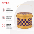 96 Pieces Round Woven Storage Box with Lid, Purple Pattern, 14 x 12 cm