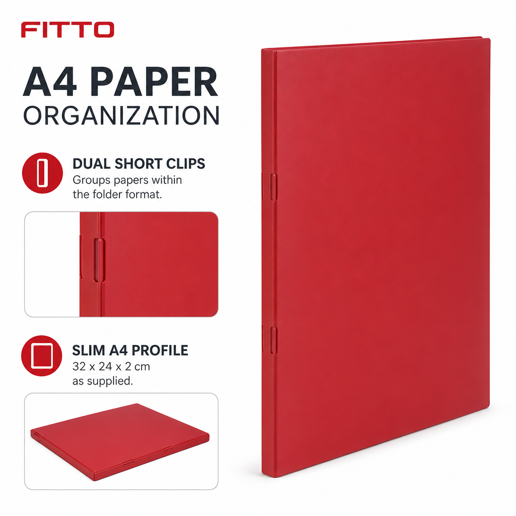 144 Pieces A4 Dual Short Clip File, Red, 1 Piece