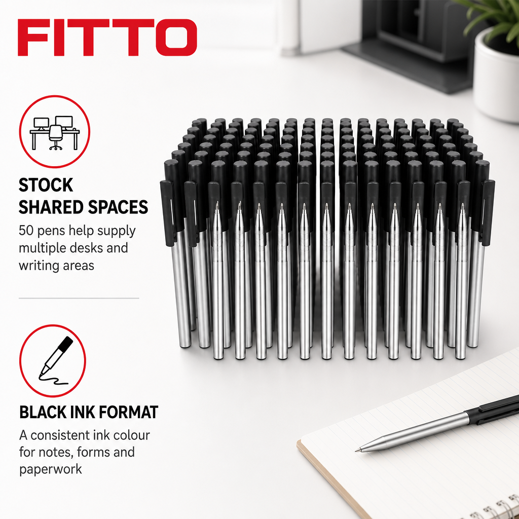 72 Pieces Ball Pens, Black Ink, 50 Pack, Everyday Writing Supplies for Office, Study and Paperwork