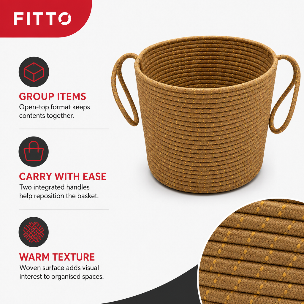 96 Pieces Woven Rope Storage Basket With Handles, Medium Brown, Medium, 25 x 25 x 20 cm