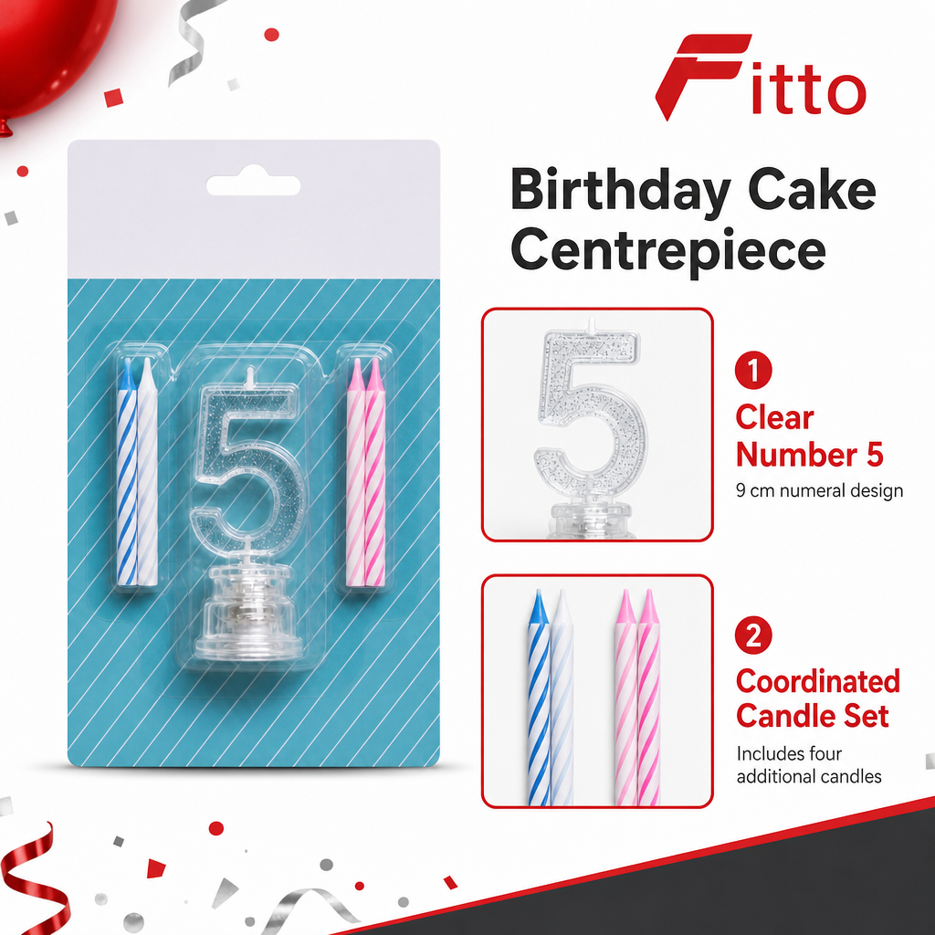 144 Pieces LED Birthday Number 5 Candle Set with Four Candles, 9 cm