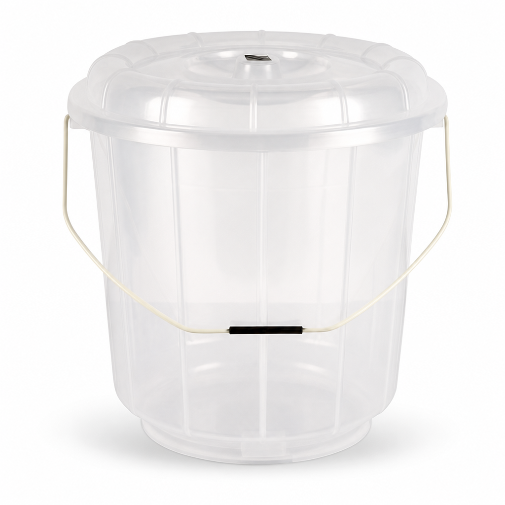 96 Pieces Transparent Plastic Bucket with Lid and Carry Handle, 9 Litre