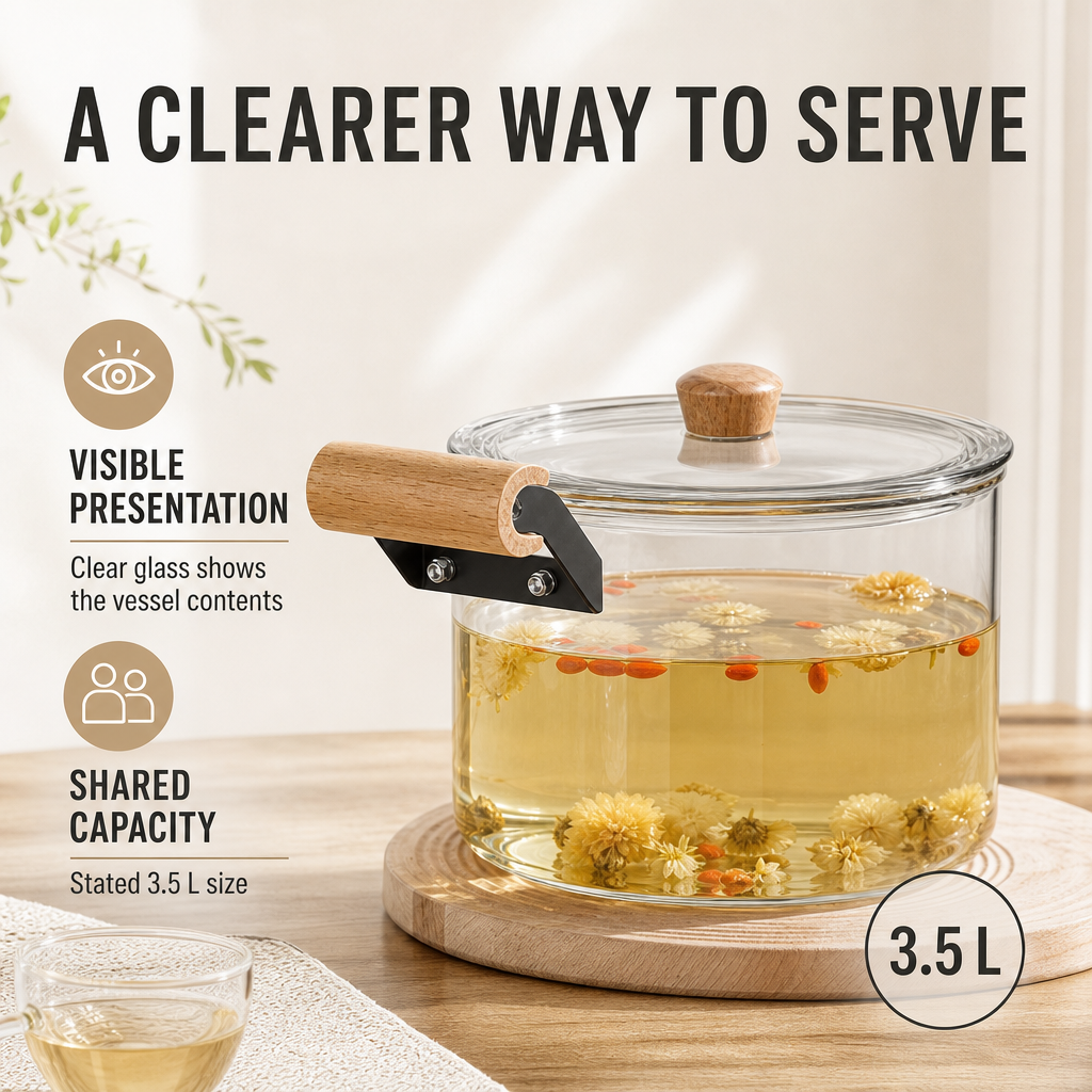 60 Pieces Glass Kettle and Teapot, 3.5 L, Clear and Black, 1 Piece