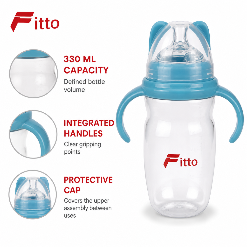 120 Pieces Feeding Bottle 330 ml with Handles and Protective Cap, Single Piece, Assorted Colour