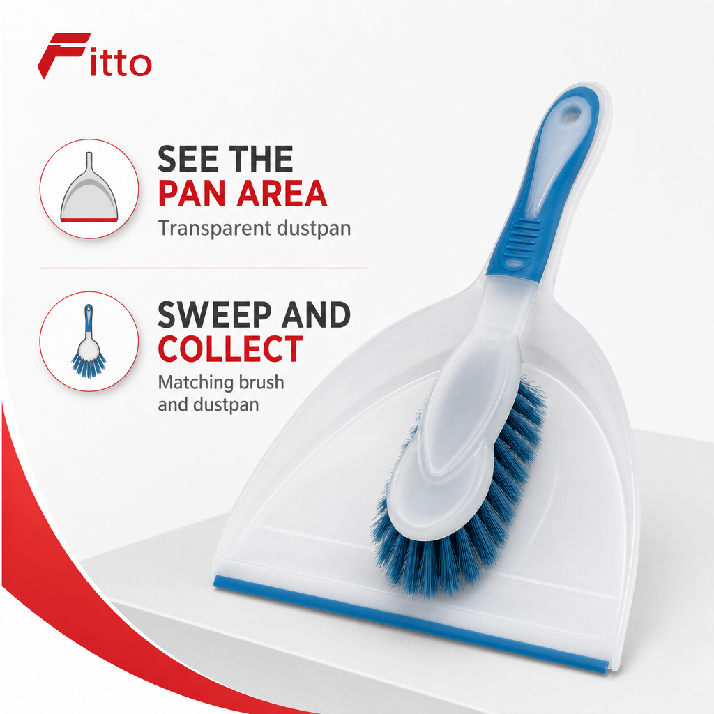 96 Pieces Dustpan and Brush Set, Transparent Pan with Assorted Colour Accents, 32 x 24 x 10 cm