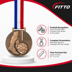 144 Pieces Football Sports Medal with Tricolor Ribbon, Round Award Medal for Tournament Recognition