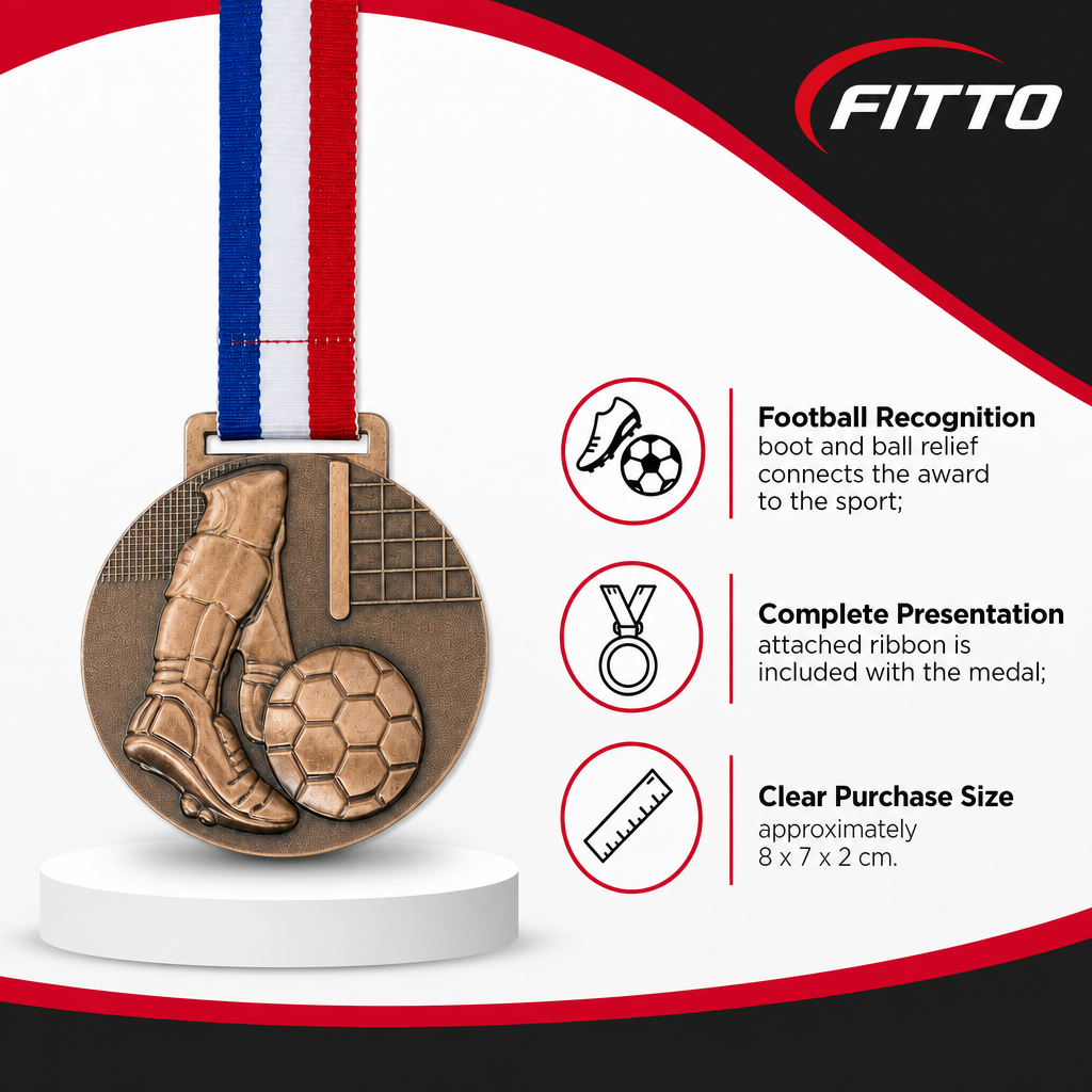 144 Pieces Football Sports Medal with Tricolor Ribbon, Round Award Medal for Tournament Recognition