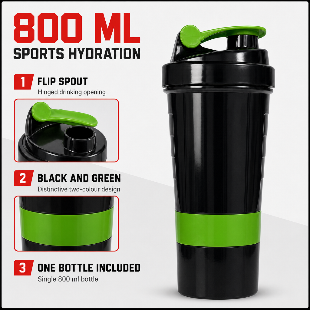96 Pieces Sports Shaker Bottle with Flip Spout, Black and Green, 800 ml, 1 Piece