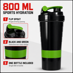 96 Pieces Sports Shaker Bottle with Flip Spout, Black and Green, 800 ml, 1 Piece