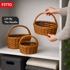 60 Pieces Oval Wicker Basket Set with Handles, Brown, 3 Piece