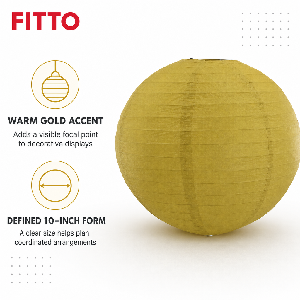 144 Pieces Gold Paper Wire Lantern, 10-Inch Round Hanging Decoration, 1 Piece