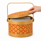 96 Pieces Round Woven Storage Box With Lid, Orange Pattern, 14 x 12 cm