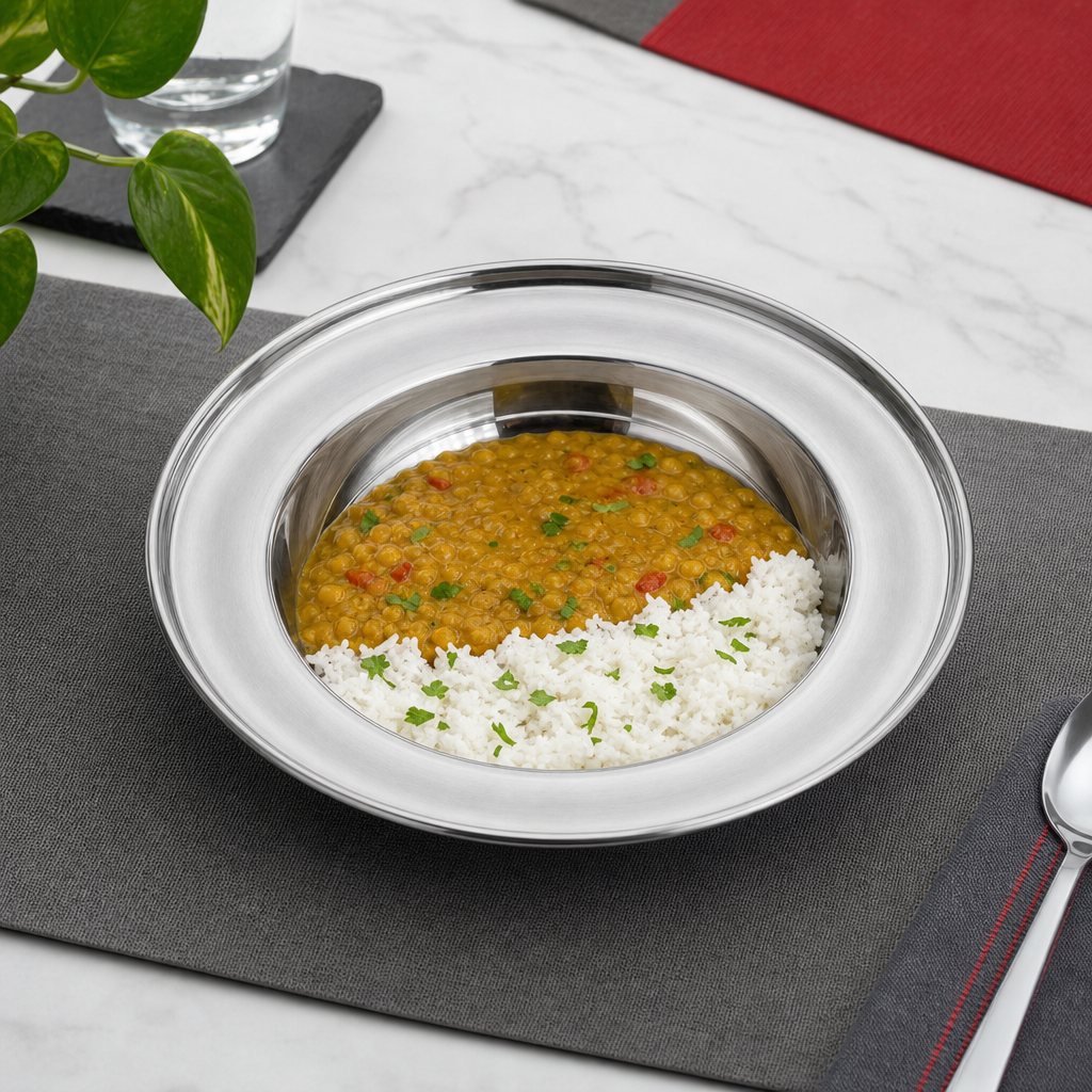 120 Pieces Stainless Steel Round Deep Plate with Wide Rim, 26 cm, 1 Piece