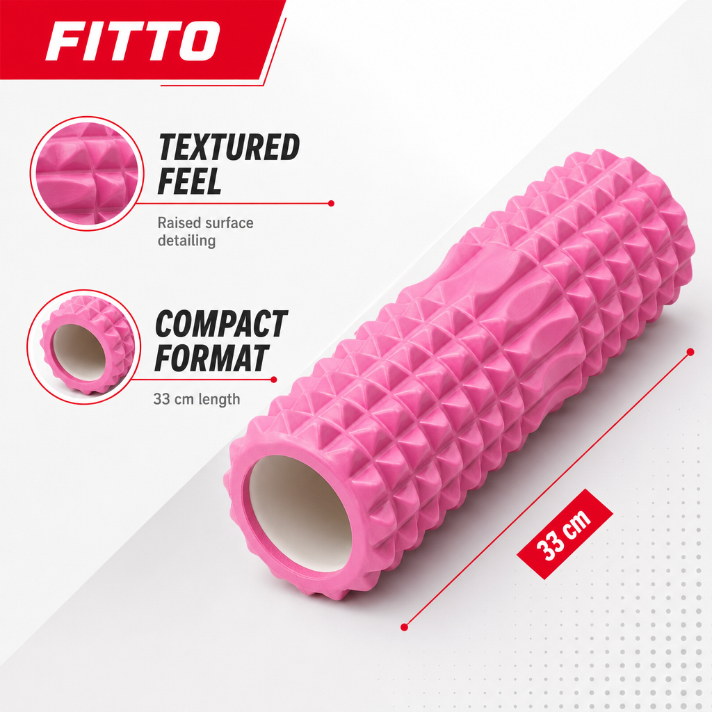 96 Pieces Textured Yoga Roller, 33 cm, Pink, Cylindrical Exercise and Recovery Roller