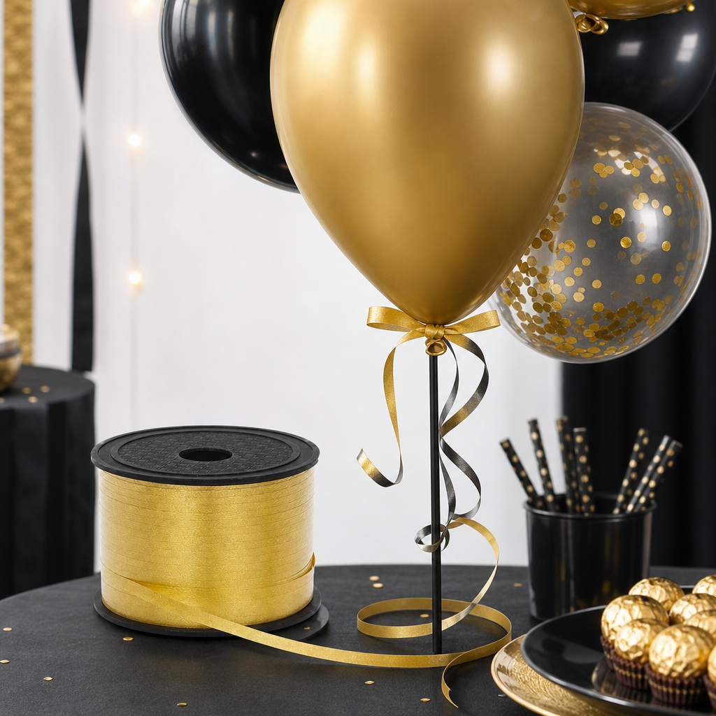 240 Pieces Gold Balloon Ribbon Roll, 5 mm x 100 yd, Party Decorations Ribbon for Balloon Arrangements