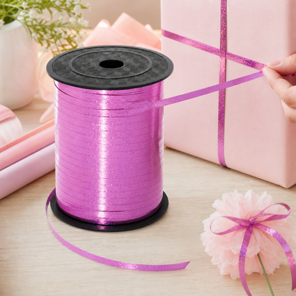 120 Pieces Pink Metallic Ribbon Roll, 5 mm x 250 yd, Decorative Craft Ribbon for Wrapping, Bows and DIY Projects