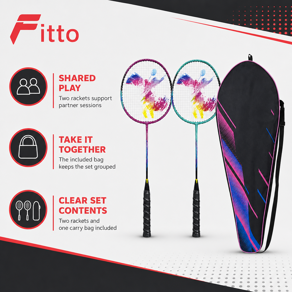 72 Pieces Badminton Racket Set with 2 Rackets and Carry Bag, Portable Sports Equipments for Recreational Play