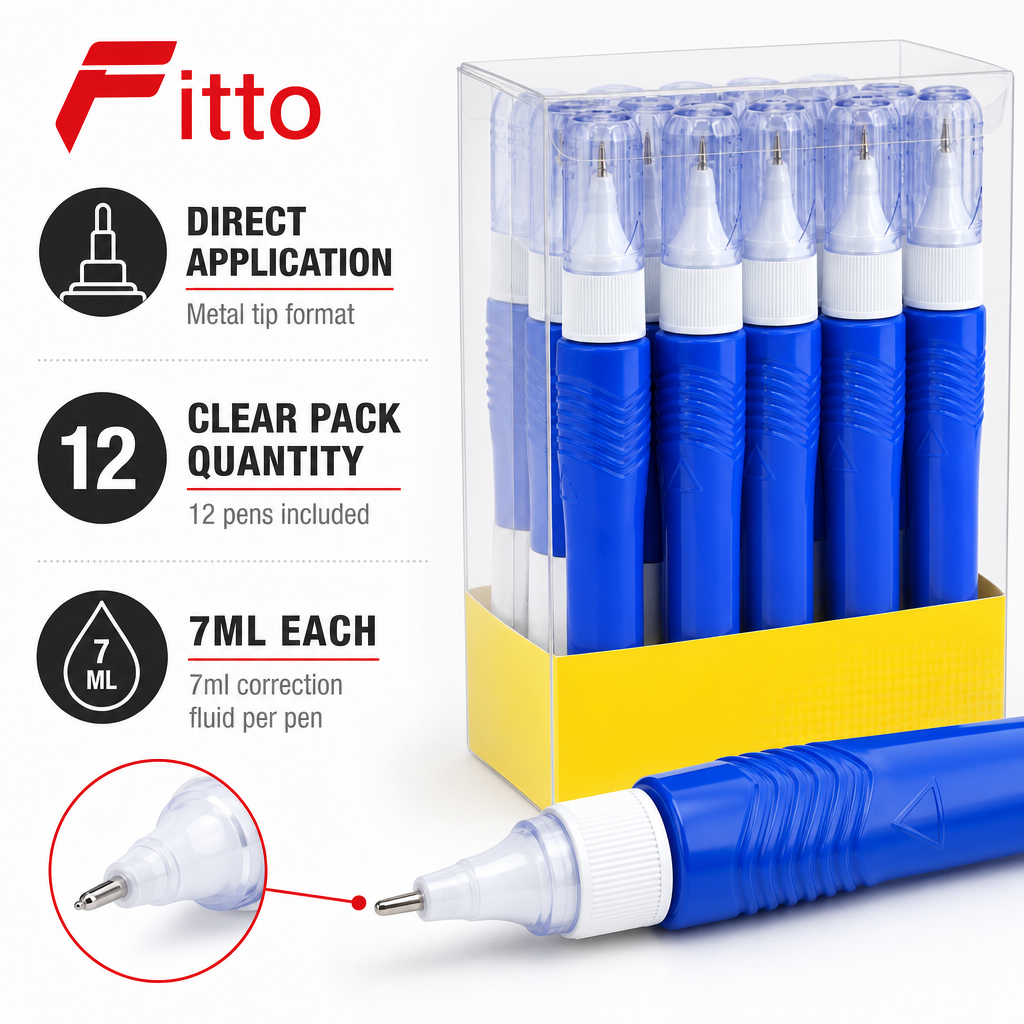 96 Pieces Correction Fluid Pens, 7ml Each, Metal Tip, Blue, 12-Pack