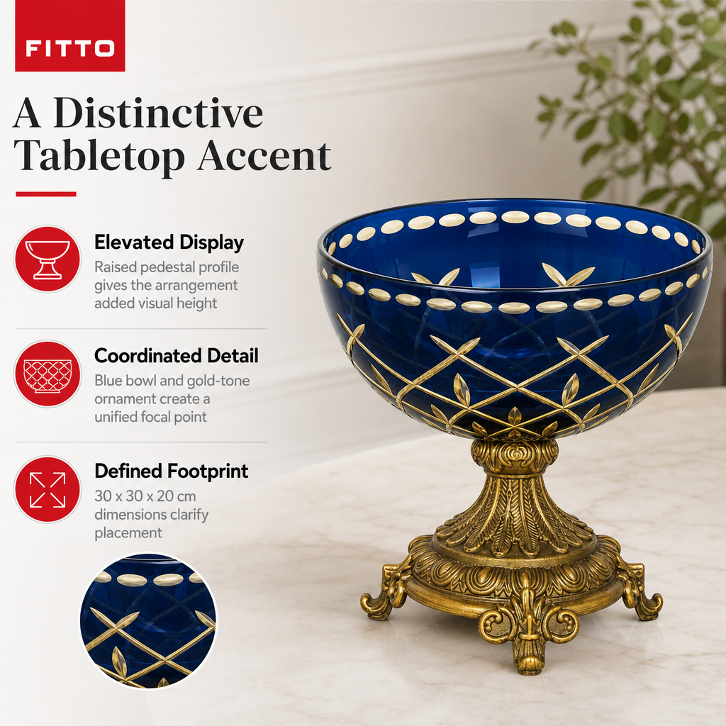 60 Pieces Decorative Pedestal Serving Bowl, Blue and Gold, 30 cm, 1 Piece